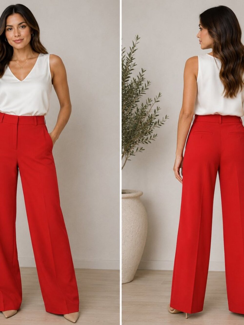 On 34th red wide leg trousers high rise size 8 new with tags